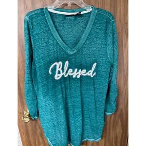 Ladies Plus Joei & I Green Distressed Blessed Shirt - 1X
